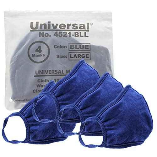 Universal Cloth Face Masks ? Reusable Dust & Allergy Masks ? 100% Cotton, 2 Layer, Washable, for Teens & Adults ? Protects from Dust, Pollen, Pet Dander & More (Blue, Large - Pack of 4)