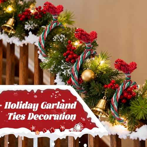 Christmas Holiday Garland Ties Decorative Wreath, 12 Pcs Flexible Gift Craft Wrapping Decorations for Home Banister, Lamp Posts, Christmas Stocking or Stairs Outdoors Decoration(Green&Red)
