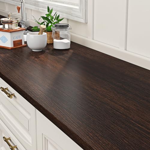 ReWallpaper Dark Brown Wood Peel and Stick Wallpaper 17.7 x 78.7 inches - Textured Vinyl Contact Paper for Furniture & Walls