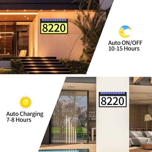 11.8 Inch Solar Powered Address Sign with 3.5 Inch Numbers, Black RGBW Wall Mount