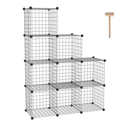 C&AHOME Wire Cube Storage, 9 - Cube Organizer Metal C Grids, Modular Shelves Units, Closet Organizer, Ideal for Home, Office, Living Room, 36.6¡±L x 12.4¡±W x 48.4¡±H, Silver Gray UWCS3009G