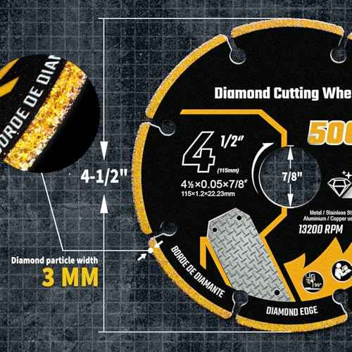 4 1/2 in Cut Off Wheel Diamond Cutting Wheel 4 1/2 Inch with 7/8" Arbor, Angle Grinder Cutting Disc for Metal with 5000+ Cuts on Rebar, Steel, Iron and INOX