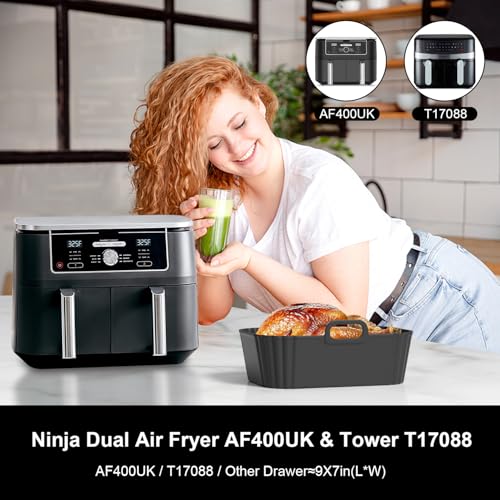 Masgarlan Air Fryer Silicone Liners 2 Pack for Ninja Dual 8-10QT (Black) – 8.67 x 5.9 x 2.68 in