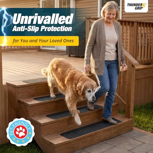 Black Outdoor Non-Slip Stair Treads 30x6 Inches 12-Pack Waterproof Grip Tape