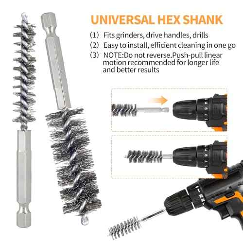Bore Brush for Drill ? 6pcs Stainless Steel Wire Tube Brush in Different Sizes, Twisted Wire Cleaning Brush with 1/4" Hex Shank, bore Brush Copper Pipe Cleaner for Power Drill & Tube Cleaning