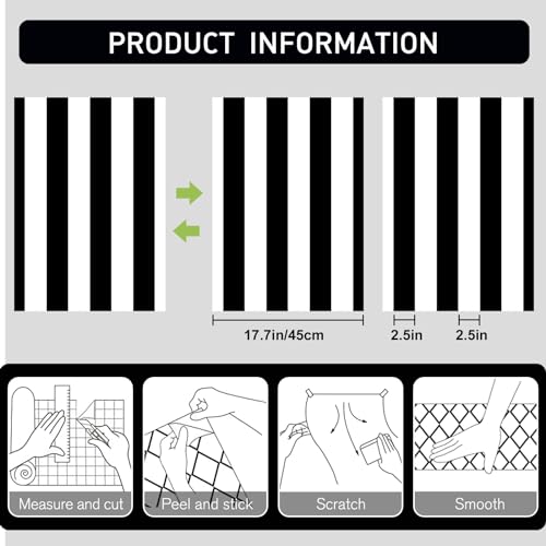 Qianglive Black and White Striped Peel and Stick Wallpaper 17.3x120
