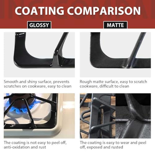 W10447925 4-Pack Burner Grates for Whirlpool Gas Stove - Porcelain Enamel Cast Iron, Heavy-Duty Replacement