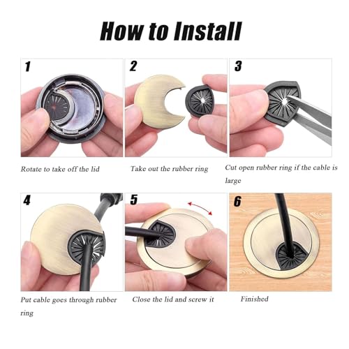 TuTuYa 4PCS 2-Inch Bronze Desk Grommets with Hole Saw - Cable Management