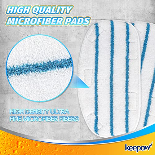 KEEPOW White/Blue 8 Pack Steam Mop Pads for PurSteam ThermaPro 10-in-1 & 211 – Reusable Microfiber Replacement Pads