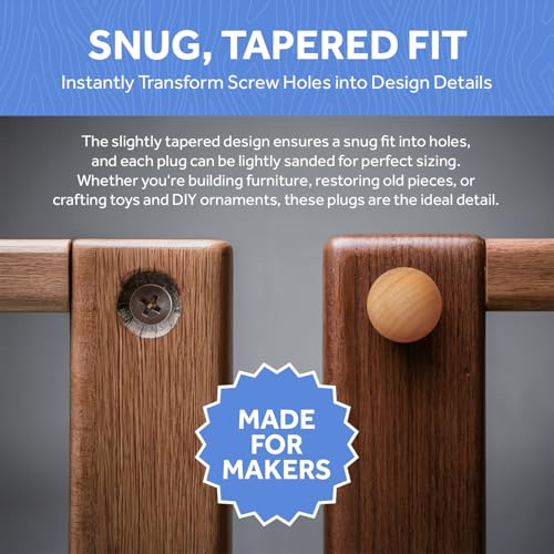 Wood Hole Plugs 3/8 inch Pack of 100 Maple Button Top Wood Plugs for Screw Holes