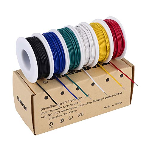 TUOFENG 22 AWG Solid Wire Kit - 6 Colors, 30ft Each, Electronics Wiring