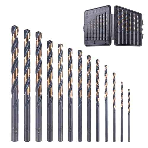 13Pcs Cobalt Drill Bit Set 1/16"-1/4", 135 Degree Tip HSS with Black and Gold Finish with Storage Case, Twist Jobber Drill Bit Kit for Cast Iron, Hard Metal, Stainless Steel, Plastic and Wood