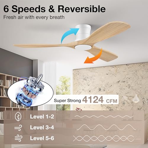 Hoenofly 52-Inch Smart Ceiling Fan with Lights, Remote & Voice Control - White & Light Wood