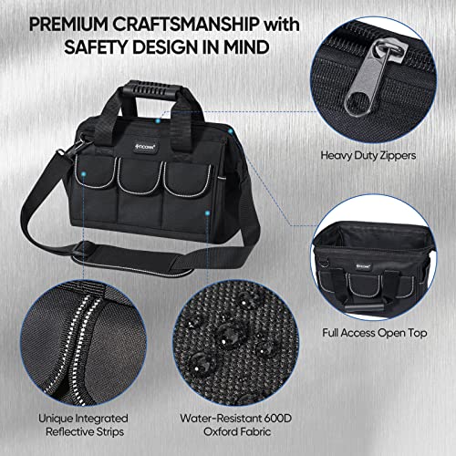 TICONN 12-Inch Heavy Duty Tool Bag Organizer with Reinforced Base & Shoulder Strap