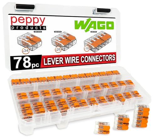Peppy Products WAGO 221 Lever Nuts 78pc Wire Connector Set with Case, 24-12 AWG