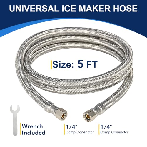 5ft Ice Maker Water Line Kit - Stainless Steel Braided, 3/8" fittings, 1pc