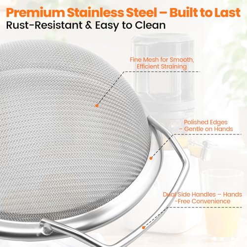 Nama J2 Juice Strainer - Stainless Steel Fine Mesh with Dual Handles