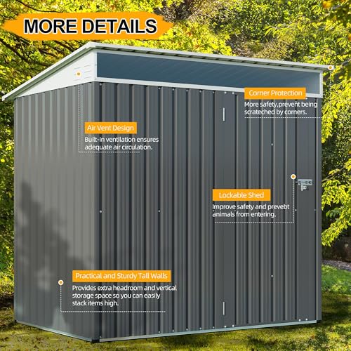 Shintenchi Steel Gray 6x4 FT Outdoor Storage Shed with Lockable Door