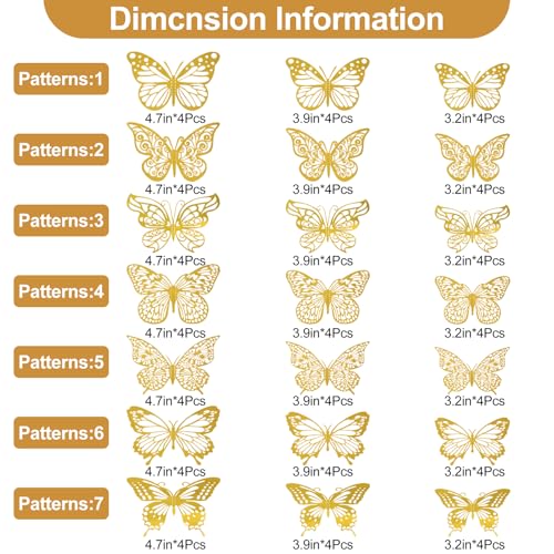 Gold 3D Butterfly Wall Decor Set | 84pcs, 7 Styles, 3 Sizes for Party & Home