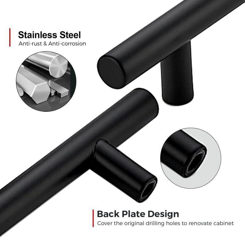 JOY DECOR Matte Black 3 Inch Drawer Pulls - 30 Pack, CC Hole Center