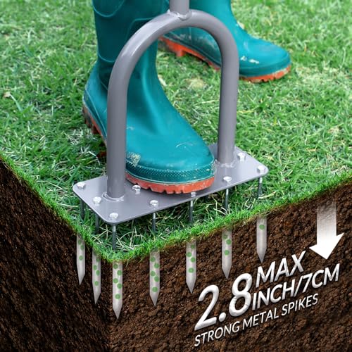 Walensee 3-Row Spike Lawn Aerator Tool, Manual 15-Spike Soil Loosener for Small Lawns