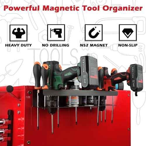ULIBERMAGNET Power Tool Organizer Rack,Magnetic Heavy Duty Spray Bottle Holder,Wall Mount Metal Tool Rack with Screwdriver,Cordless Drill,Screw,Nail Storage,Utility Rack for Warehouse,Garage,Toolbox