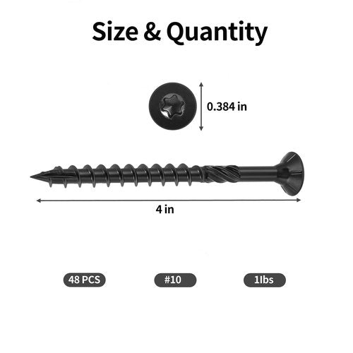 VGBUY Deck Screws 4 inch,Heavy Duty Exterior Wood Screws,Torx Drive Head Deck Screw Black Rust Resistant Epoxy Coated,Long Outdoor Decking Screws with Star Bit,for Fence,Timber (43pcs)
