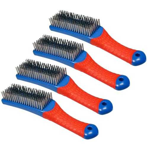 4 PCS Heavy-Duty Wire Brush Set, Heavy Stainless Steel Wire Scratch Brush, with Ergonomic Silicone Covered Handle, for Rust, Dirt, Deep Cleaning Rust and Paint