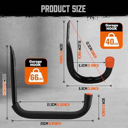 HORUSDY 10-Pack Garage Hooks, Utility Hook, 9" & 6¡± Garage Heavy Duty Wall Hook for Bikes, Kayak and Hanging Ladders