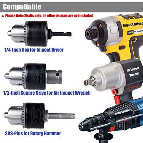 Yakamoz 3Pcs 1/2-20 UNF Mount Thread Drill Chuck Shank Adapter Set, SDS-Plus Shank for Rotary Hammer Drill | 1/4" Hex Shank for Impact Driver | 1/2" Drive Female Adapter for Air Impact Wrench