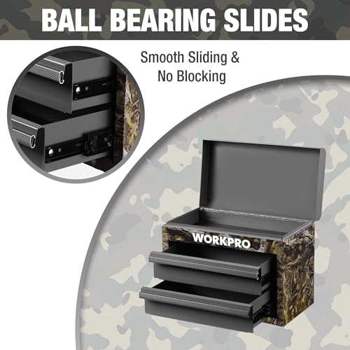 WORKPRO Camouflage Mini Tool Box with 2 Drawers & Top Storage - Green Camo