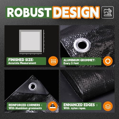 RAINDEWAY Black Waterproof Tarp 6x8 Feet - 8 Mil Heavy Duty Poly Cover