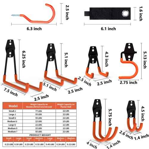 Intpro Garage Hooks 22 Pack Heavy Duty Garage Storage Hooks Steel Tool Hangers for Garage Wall Mount Utility Hooks and Hangers with Anti-Slip Coating for Tools Organizer Ladders Bikes Bulky Items