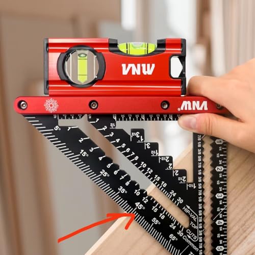 VNW 7-Inch Rafter Square with Black Bag, Aluminum 1/8" Precision Heavy-Duty Carpenter Pencil & Level Set