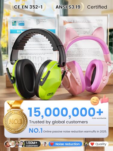 Green Kids & Adults Noise Cancelling Headphones - Adjustable & Comfortable