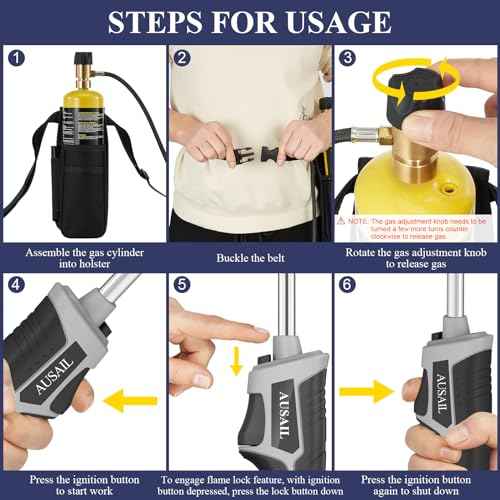 Propane Torch Kit,Mapp Gas Torch with Included Holster,Trigger Start 5' Long Hose Torch,Adjustable Flame Map Gas Torch Kit,Brazing Torch Kit,Soldering Torch for Welding Soldering Brazing