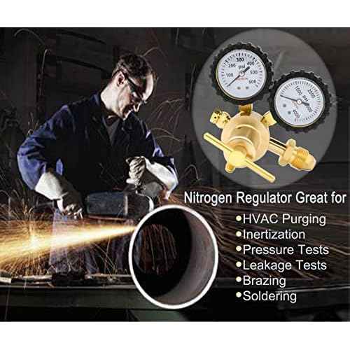Nitrogen Regulator 0-600PSI CGA580 Inlet, 1/4-Inch Male Flare Outlet Connection,Heavy-Duty Handle,Self-reseating Relief Valve,Nitrogen Tank Regulator