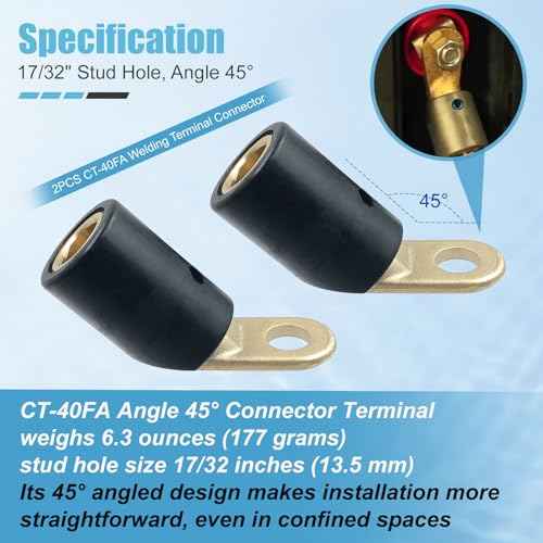 2PCS CT-40FA Welding Terminal Connector, Welding Lug Connector Adapter, for Lenco Style LC-40 LC-40HD Male Leads Connectors, 17/32" Stud Hole, Angle 45¡Æ, 08030