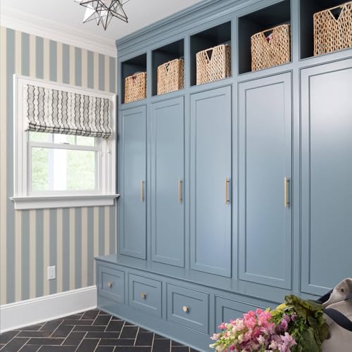 Baolanzw Blue & White Cream Striped Peel & Stick Wallpaper - 17.32"x118.11"