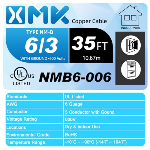 XMK 35 ft 6/3 NM-B Copper Wire with Ground - Indoor Residential Electrical Cable