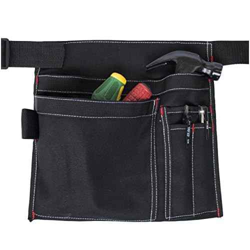 Tool Pouch MDSTOP Single Side Apron with 5 Pockets and 1 Hammer Loop, Fits for Hammer, Pencils, Screwdrivers etc. (Black)