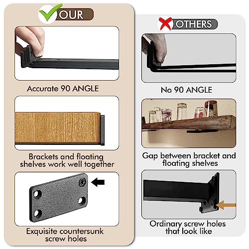 MIUGO 6 Pack Heavy Duty Metal Shelf Brackets 6-inch Black - Concealed Mounting