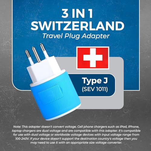 OREI Type J Travel Adapter with 2 USB Ports – US to Switzerland, Liechtenstein