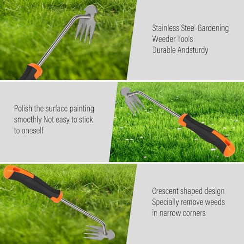 SIXCAR Garden Weeder Tool - Portable Stainless Steel Hand Uprooting Tool for Weeding & Planting
