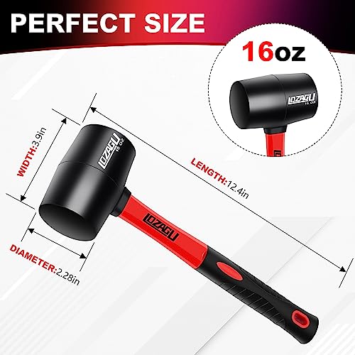 16oz Rubber Mallet Hammer with Fiberglass Handle for Flooring Camping Woodworking