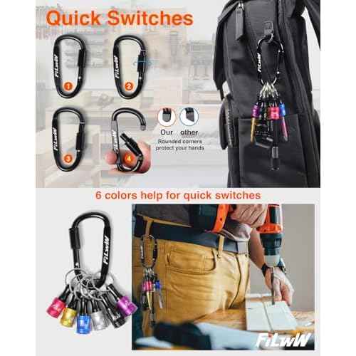 Bit Holder Keychain,6Pcs 1/4 Quick Release Driver Bit Catchers Tool Gifts for Men,Quick-Change Extension Bar Keychain Drill Screw Adapter Portable for Organizer Tool Pouch,Tool Bag