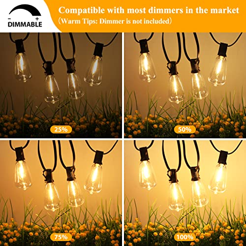Brightever 100FT Outdoor String Lights with 52 Bulbs, Waterproof Black Wire, Warm White