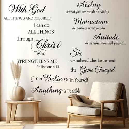 Inspirational Wall Decal Stickers Motivational Quote Stickers Verse Wall Stickers Peel and Stick Vinyl Wall Decor Removable Positive Wall Sticker for Bedroom Living Room Office Bathroom.