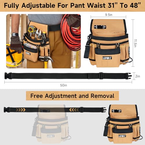 LEFOR·Z Black & Brown 14-Pocket Magnetic Tool Belt with Detachable Pouch for Electricians & Construction