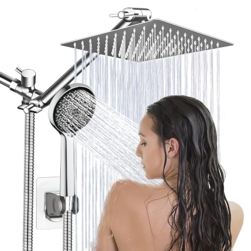 Ashwanth 8 Inch Silver High Pressure Rainfall Shower Head with Handheld & Extension Arm